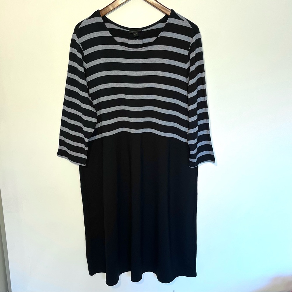 J Jill Wearever Collection shift dress 3/4 sleeve striped, solid travel XL